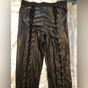 Faux leather lace-up leggings